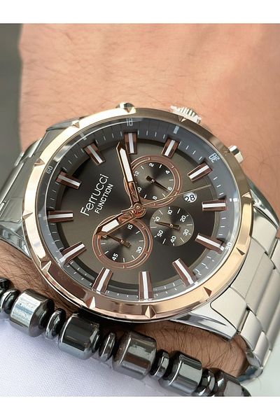 Ferrucci Silver Color Steel Strap Functional Men's Wristwatch Bracelet Gift