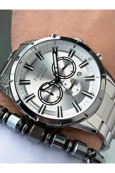 Ferrucci Silver Color Steel Strap Functional Men's Wristwatch Bracelet Gift