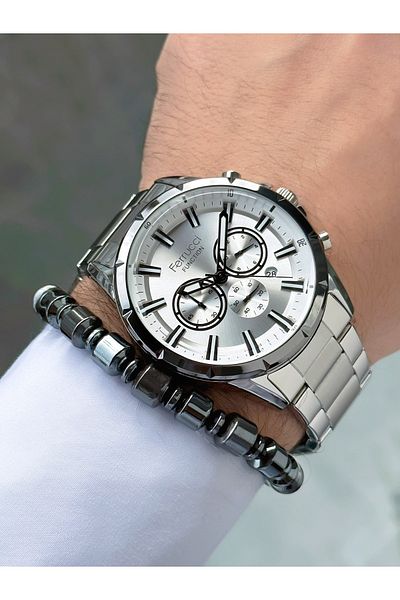 Ferrucci Silver Color Steel Strap Functional Men's Wristwatch Bracelet Gift