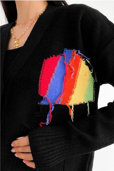FEMELLE Design nou sezon pentru femei, cu buzunar dublu, fir colorat, detaliat, tricotaj supradimensionat de primă calitate, cardigan