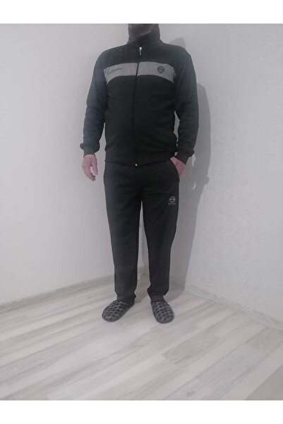 NUR TEKSTİL Erkek Koyu Gri Büyük Beden Pamuklu Penye Eşofman Takımı