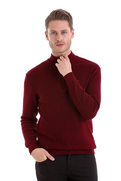 Hatemoğlu Pulover din tricotaje, roșu Claret Comfort Fit, din bumbac simplu