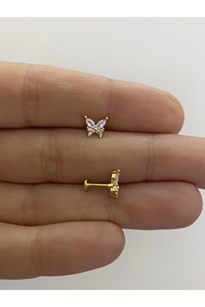 Arescollection Cerrahi Çelik Arkası Düz Tragus Helix Lobe Uyumlu Kelebek Mode...