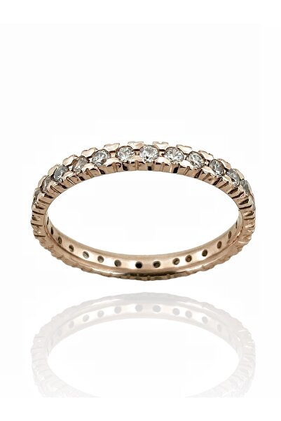 MaGold Tek Sıra Tamtur Zirkon Taşlı 14 Ayar Rose Altın Yüzük