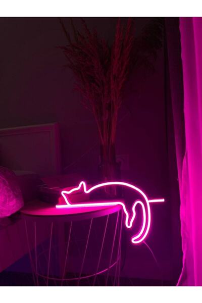 Kedi Desenli Neon Dekoratif Aydınlatmalı Tablo