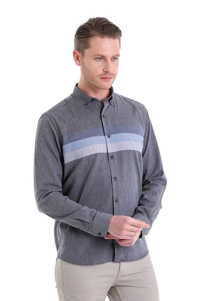 Hatemoğlu Μπλε Navy Comfort Fit μονόχρωμο γιακά με μακρυμάνικο πουκάμισο φανέλα
