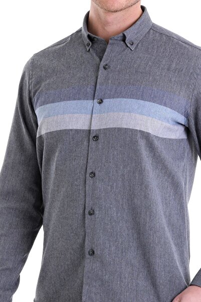 Hatemoğlu Синя сорочка Comfort Fit з прямим коміром на ґудзиках, довгими рукавами та фланелевою підкладкою