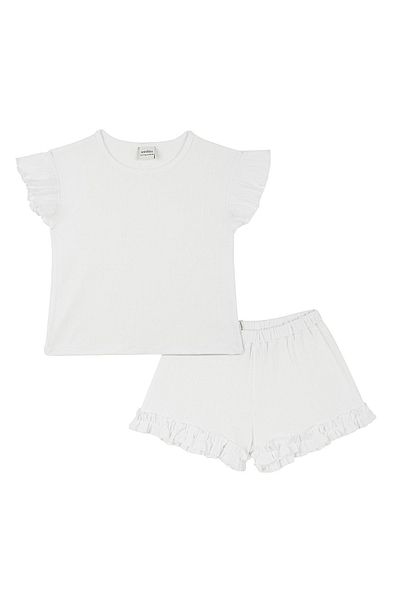 Antebies Jacquard Frilly White Shorts Pajamas Set