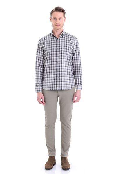 Hatemoğlu Gray Classic Fit Checkered Slim Collar Long Sleeve Casual Flannel Shirt