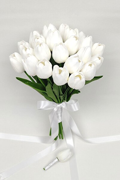 Hobigram Beyaz Yapay Lale Gelin El Çiçeği Ve Damat Yaka Çiçeği 30 Adet Lale –...