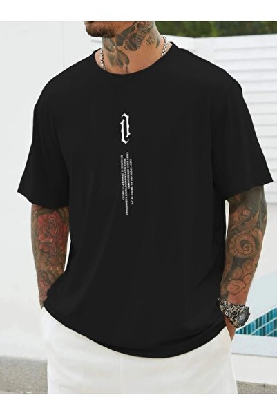 MOONBULL Men's Oversize Black Vertical Printed T-shirt
