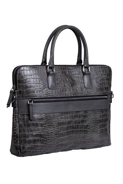 BYZ -243 حقيبة كمبيوتر محمول رمادية تمساح مع حزام كتف 41x28x5 سم