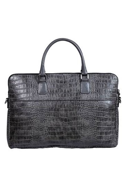 BYZ -243 حقيبة كمبيوتر محمول رمادية تمساح مع حزام كتف 41x28x5 سم