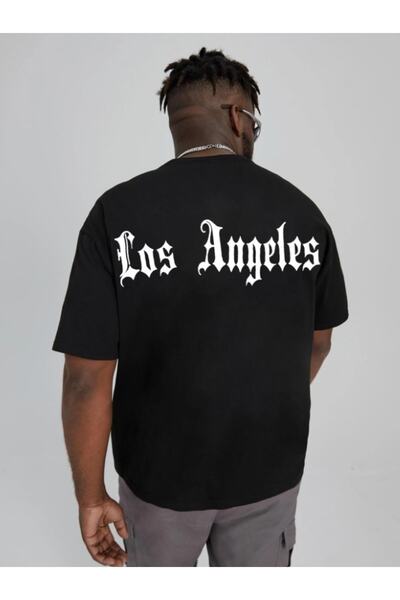 MOONBULL Pánské oversize černé tričko s potiskem na zádech Los Angeles
