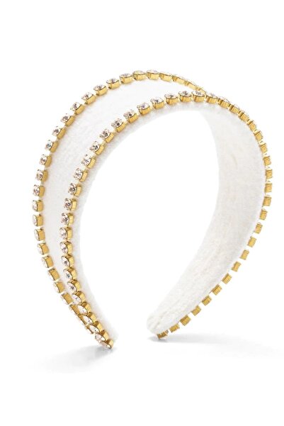 CSR AKSESUAR Λευκό Teddy βελούδινο στέμμα με χρυσή πέτρα ζιργκόν