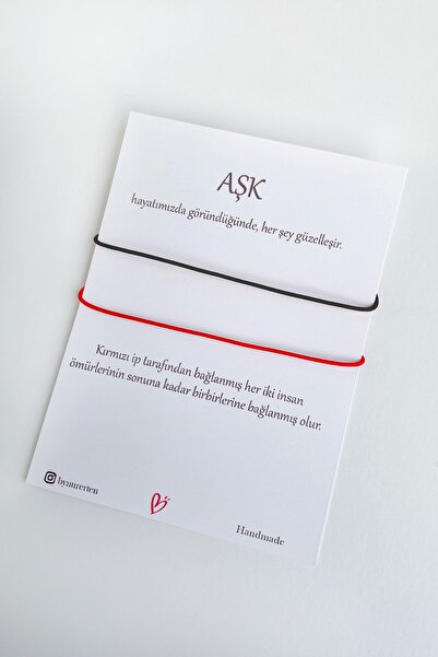 By Nur Erten Siyah Ve Kırmızı Ip Çift Bilekliği, Black String, Aşk Bilekliği,...