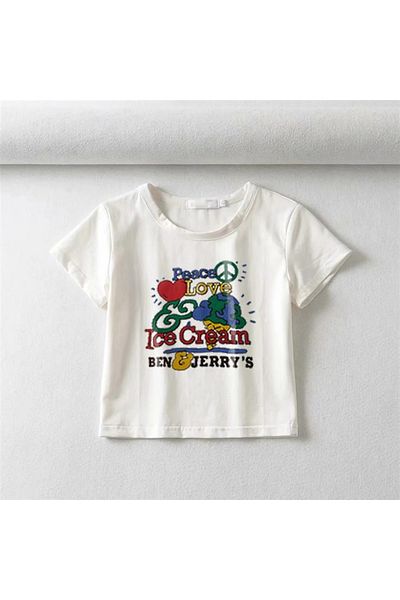 Touz Eysa Peace Love Printed White Crop Top