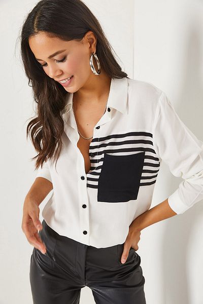 Olalook Ecru Pocket Detailed Woven Viscose Shirt GML-19001080