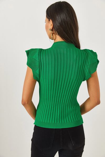 Olalook Bluză de tricot de vară cu mânecă fluture verde iarbă BLZ-19000886