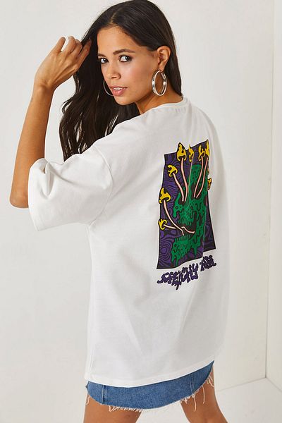 Olalook Skull White Front Back Printed 2 thread Unisex Oversize T-Shirt TSH-19000696
