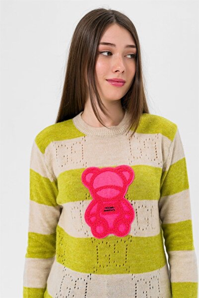 Miss Poem Women's Crew Neck Long Sleeve Winter Stone Knitwear Sweater