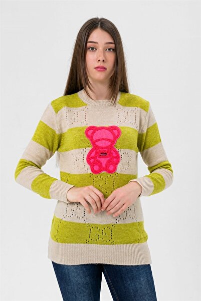 Miss Poem Women's Crew Neck Long Sleeve Winter Stone Knitwear Sweater