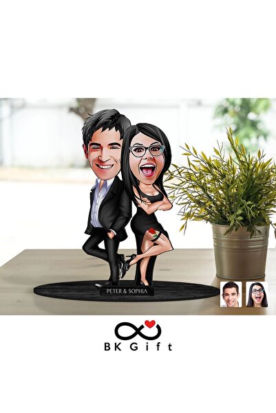Bk Gift Kişiye Özel Sevgililer Karikatürlü Ahşap Biblo, Sevgililer Günü Hediy...