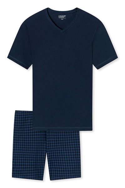 uncover by Schiesser Herren Schlafanzug 2-tlg. Set - Shorty, kurz, V-Ausschnitt, Baumwolle,