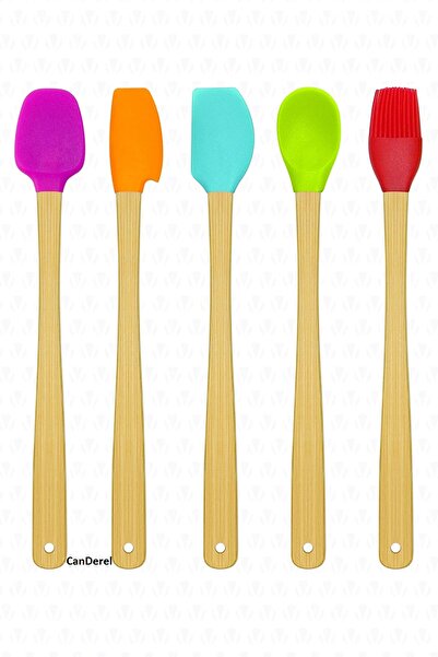 Jetcom 5 Li Renkli Bambu Silikon Spatula Seti Uzun 26cm