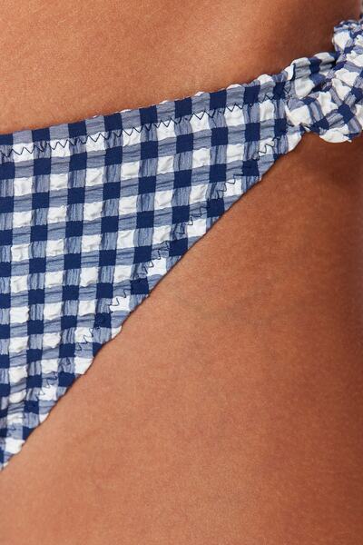 Trendyol Collection Navy Blue Gingham Textured Tie-Up Regular Leg Bikini Bottom TBESS21BA0098
