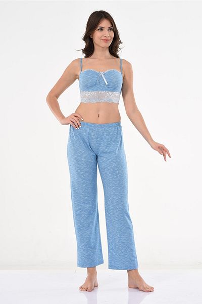 Miss Dünya Lissa Set de pijamale bustieră cu rochie cu dantelă albastră