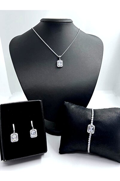 Aura Gift Shop Gümüş Renk Kolye Bileklik Ve Küpe Seti