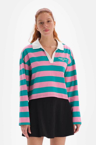 Dagi Rosa Damen Sweatshirt Kragen Gestreift