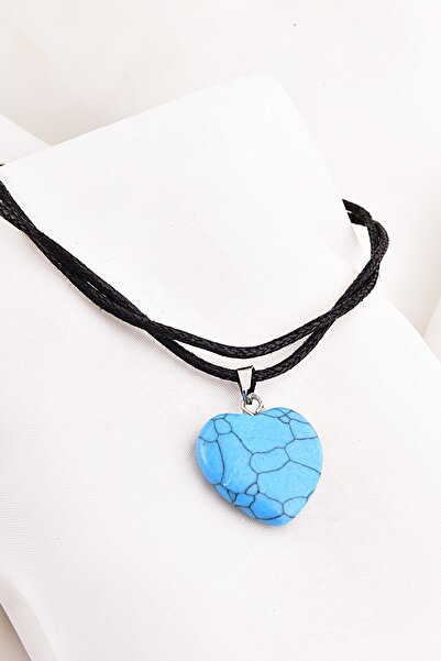 EUROMODA قلادة من الجلد بتصميم قلب أزرق من الحجر الطبيعي للجنسين