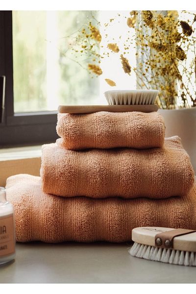 The Mia White-Grey-Beige-Terracotta Colored 95% Fine Cotton Bath Towel - 140X70 cm