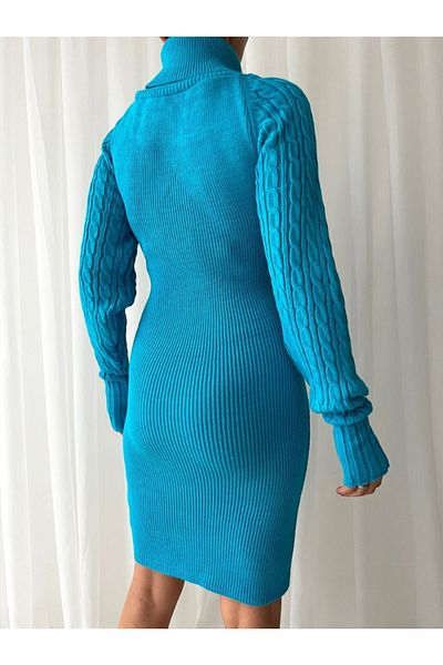 dükkan10butika Rochie tricotaje cu mâneci lungi pentru damă, tricotaj, tunică Baby Blue