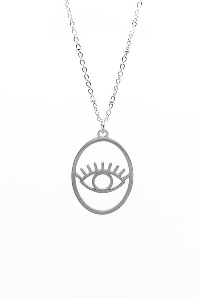 Chavin Gray Round Inside Eye Steel Necklace Et52by