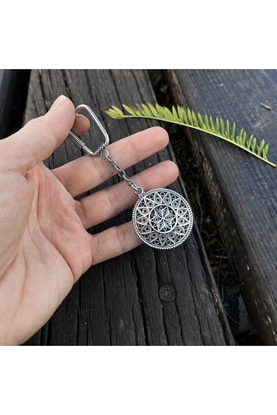 dergah tesbih Eye Age Motif Silver Filigree Keychain