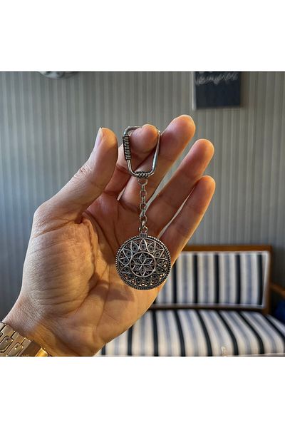 dergah tesbih Eye Age Motif Silver Filigree Keychain