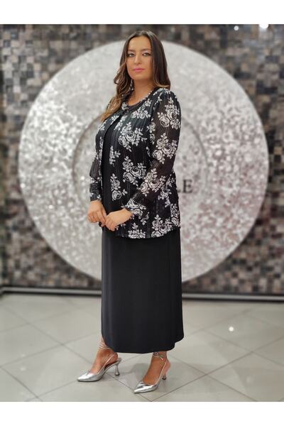 OLEA XXL Büyük Beden Abiye Elbiseli Takım 3804 Siyah