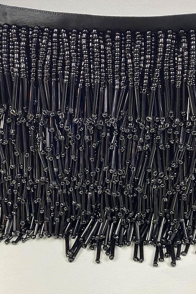 Hobigram Decorative Ribbon Black Pipe and Sand Bead Embroidered Fringe Ribbon – Decorative Ribbon, Stylish Design – Deko