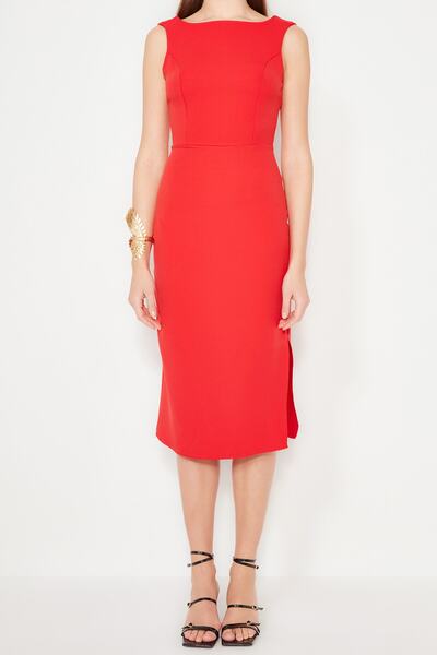 Trendyol Collection Piros hát nélküli estélyi ruha TPRSS21EL0023