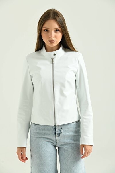 Weskam B-44 Women's Genuine White Leather Coat