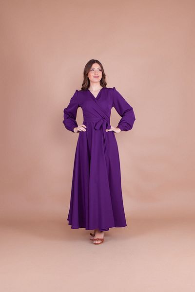 lovebox Women's Flexible Atlas Fabric Belt Detailed Double Breasted Collar Long Sleeve Plum Maxi Dress 110