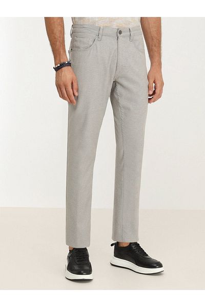 Kip Beige Woven Slim Fit Casual Cotton Blend Trousers