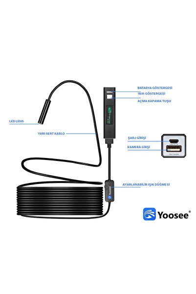 yoosee Wifi & Usb Led Tel Yılan 1080p Full Hd Endoskop Su Geçirmez Kamera 10 Mt