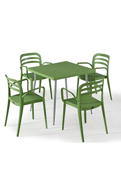 Alezy Carmen Masa Takımı 80x80 Masa 4 Adet Aspendos Renkli Sandalye Yeşil