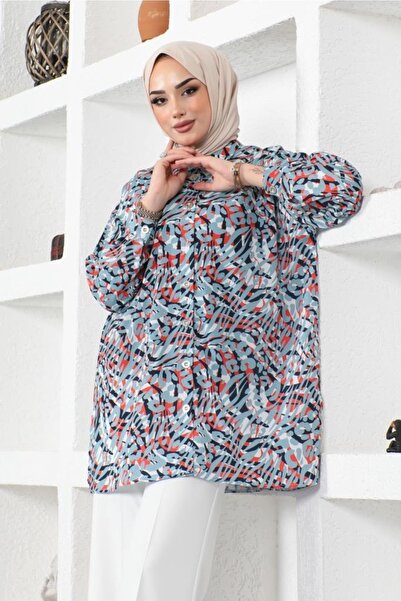 benguen 8882 Patterned Hijab Shirt Mint Green