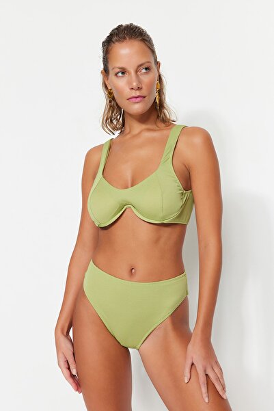 Trendyol Collection Zöld textúrájú magas derekú normál lábú bikini alsó TBESS23BA00121