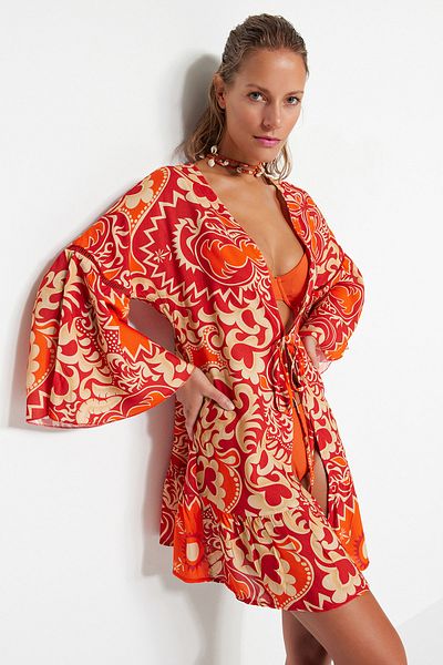 Trendyol Collection Kimono și caftan de plajă țesut cu model etnic TBESS23KM00032